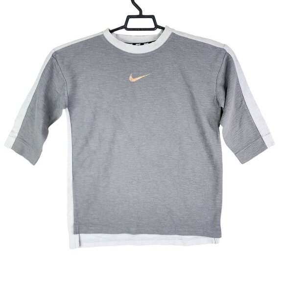 Nike Kids Dri-FIT Shirt 3/4 Sleeve Gray & White Embroidered Swoosh Youth Size XL - Picture 1 of 13